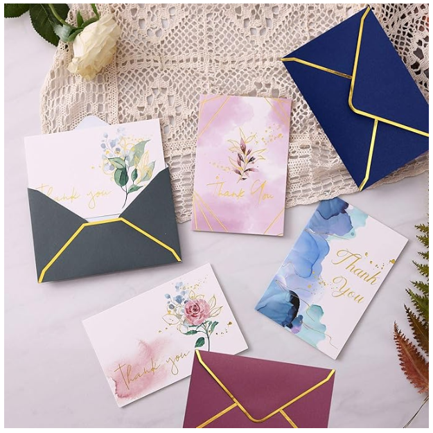 Thank You Card & Envelope with Gold Edging: Handwritten Note