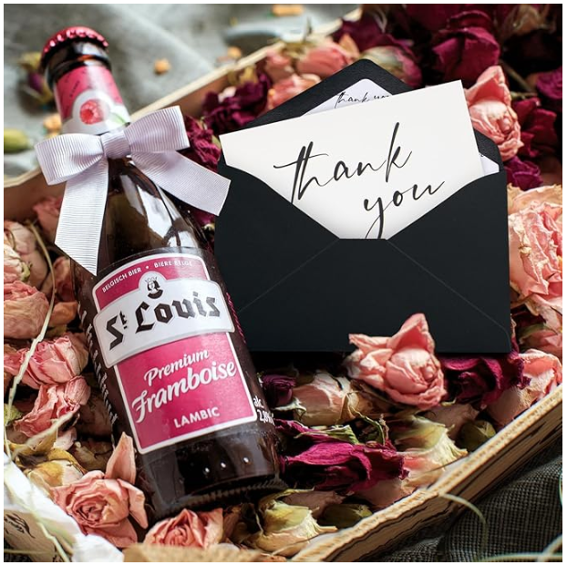 White Thank You Card & Black Envelope with printed interior: Handwritten Note